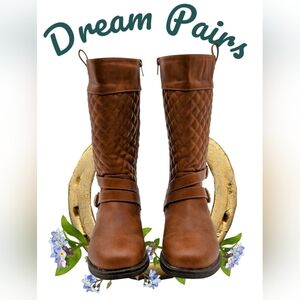 Dream Pairs Girls Knee High Fashion Riding Boots Size 5 Brown/Tan With TPR Sole